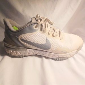 Nike running shoes, size 8.5 women's, color white and gray.